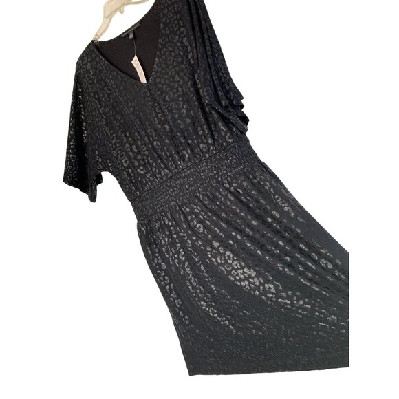 White House Black Market Leopard Foil Black Smocked Slub Kimono Dress L NWT - Picture 2 of 8